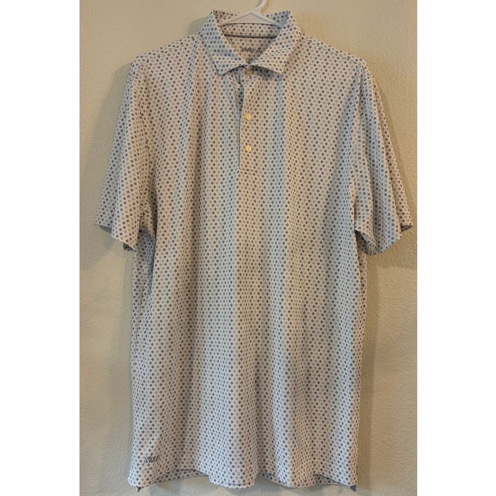 Johnnie-O Men’s Large White Blue Micro Floral UPF 50 Performance Golf Polo